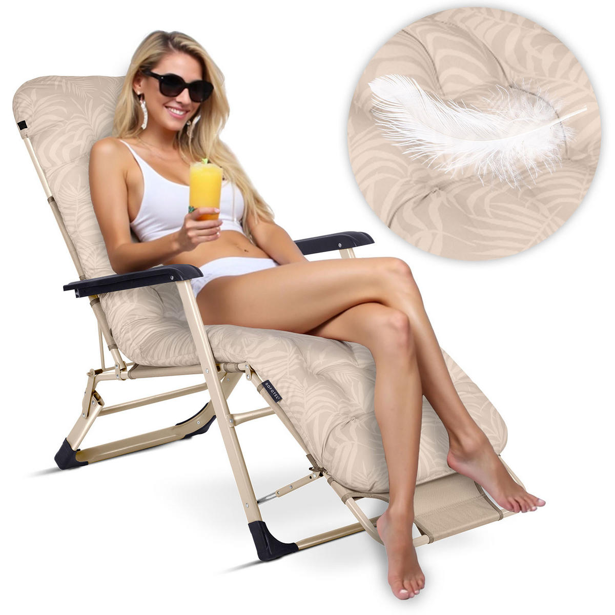 GARTEN-RELAXSESSEL Klappbarer mit Kissen, Beige - Beige, Metall (60/102/110cm)