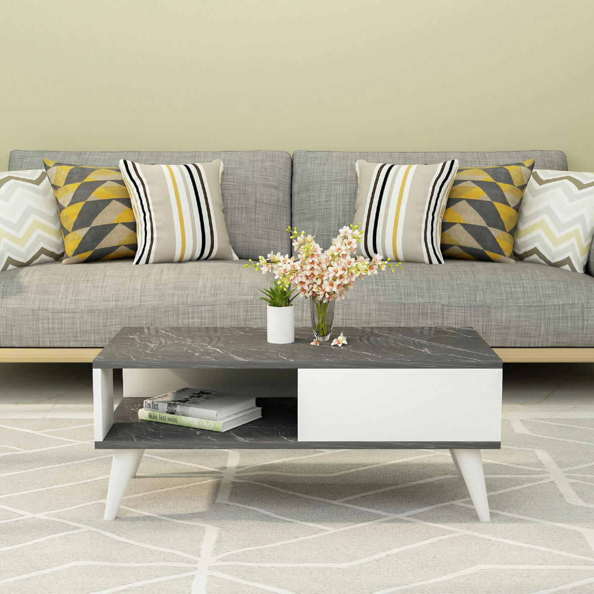 COUCHTISCH Ludvika 90/45/40 cm - Schwarz/Weiß, Holzwerkstoff/Kunststoff (45/90/40cm) - [en.casa]