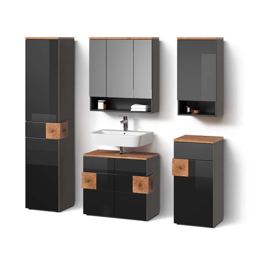 BADMÖBEL-SET Tanaro Anthrazit 5 Teile - Anthrazit/Eiche Artisan, Holzwerkstoff (73/64/37cm) - Livinity®