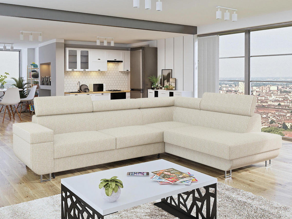 ECKSOFA Fonti Cord, Seite: Rechts - Beige, Holz/Textil (253/188cm) - MIRJAN24