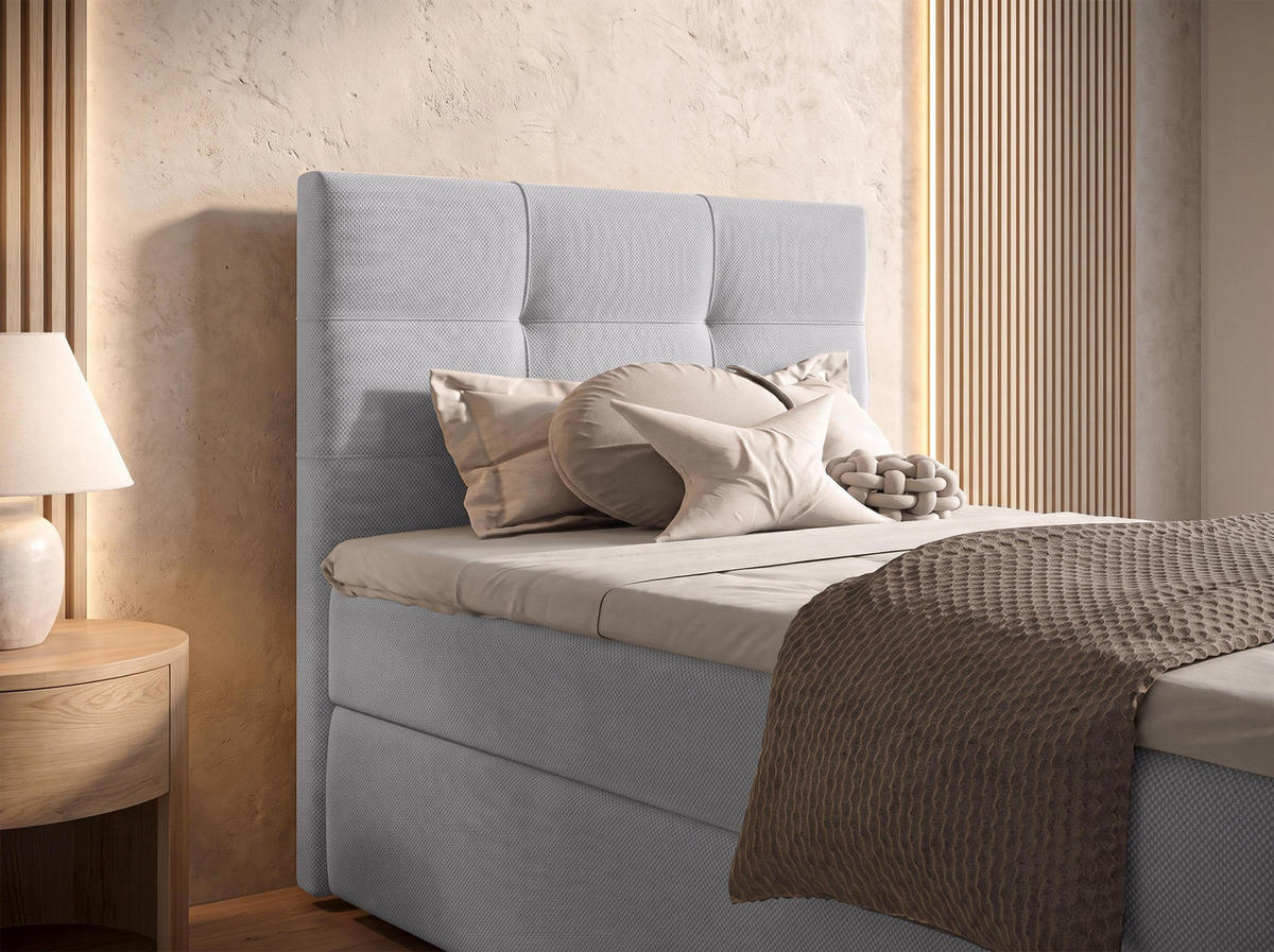 BOXBETT SAKARYA 100x200 cm mit Bettkasten und Matratze - Hellgrau + TOPPER - Hellgrau/Schwarz, Holz/Holzwerkstoff (100/200cm) - AX Living