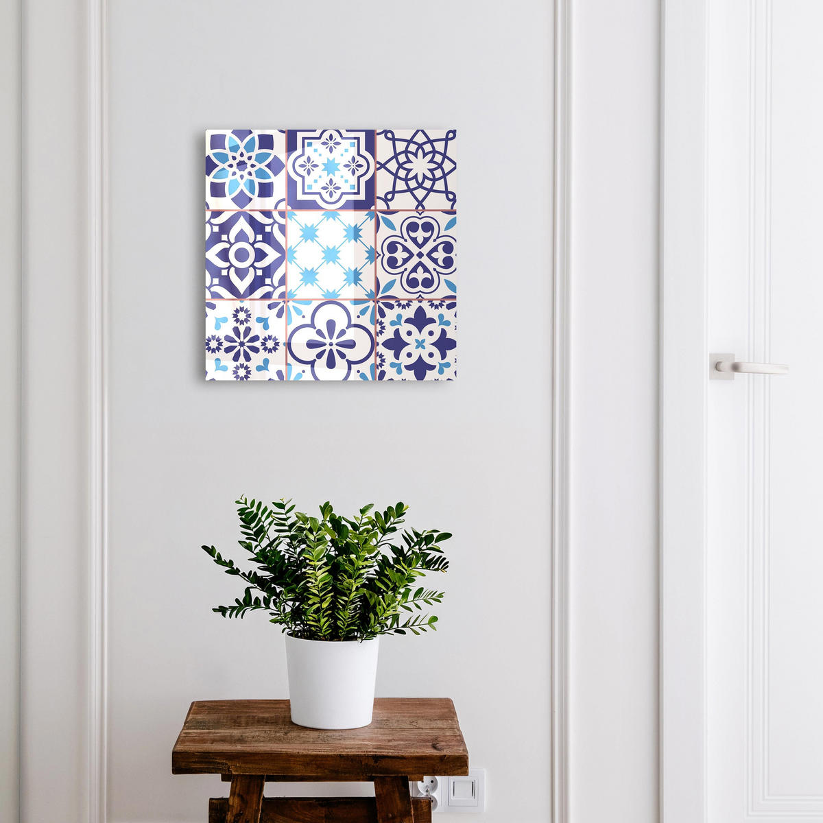 SCHLÜSSELBOX Schwarz 30x30 cm- Türöffnung nach rechts - Geometrische Muster - Blau, Metall (30/30/5cm) - TULUP