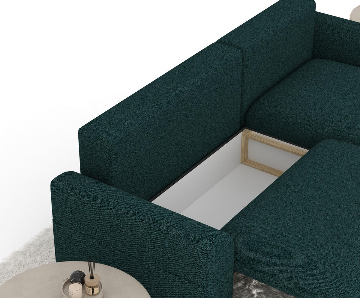 ECKSOFA MIT SCHLAFFUNKTION Bodega Grün Webstoff - Schwarz/Grün, Holz/Holzwerkstoff (235/138cm) - Maison de Reve