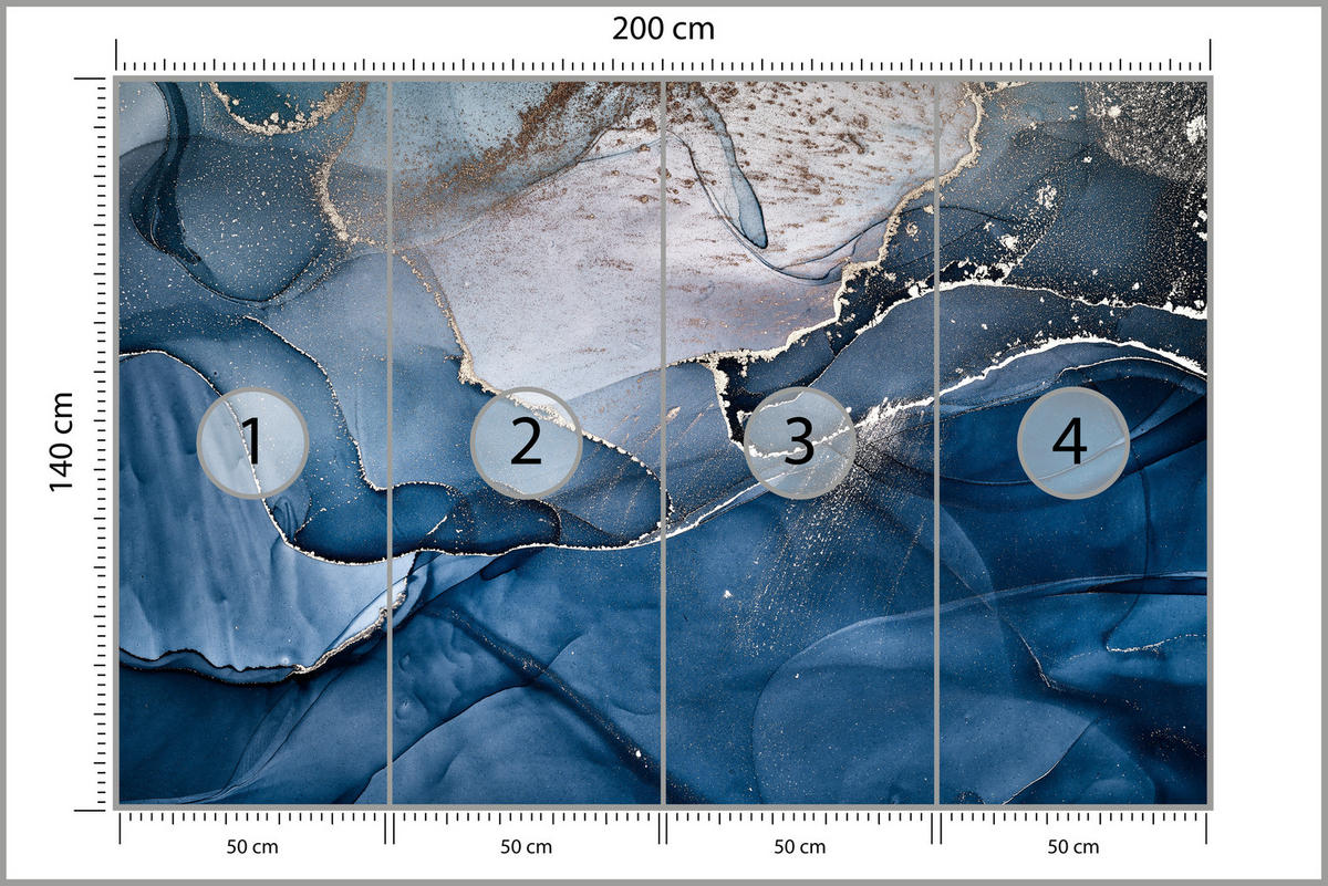 FOTOTAPETE für Badezimmer Blauer Marmor Gold Modern 200x140 - Blau/Goldfarben, Papier (200/140cm) - Muralo