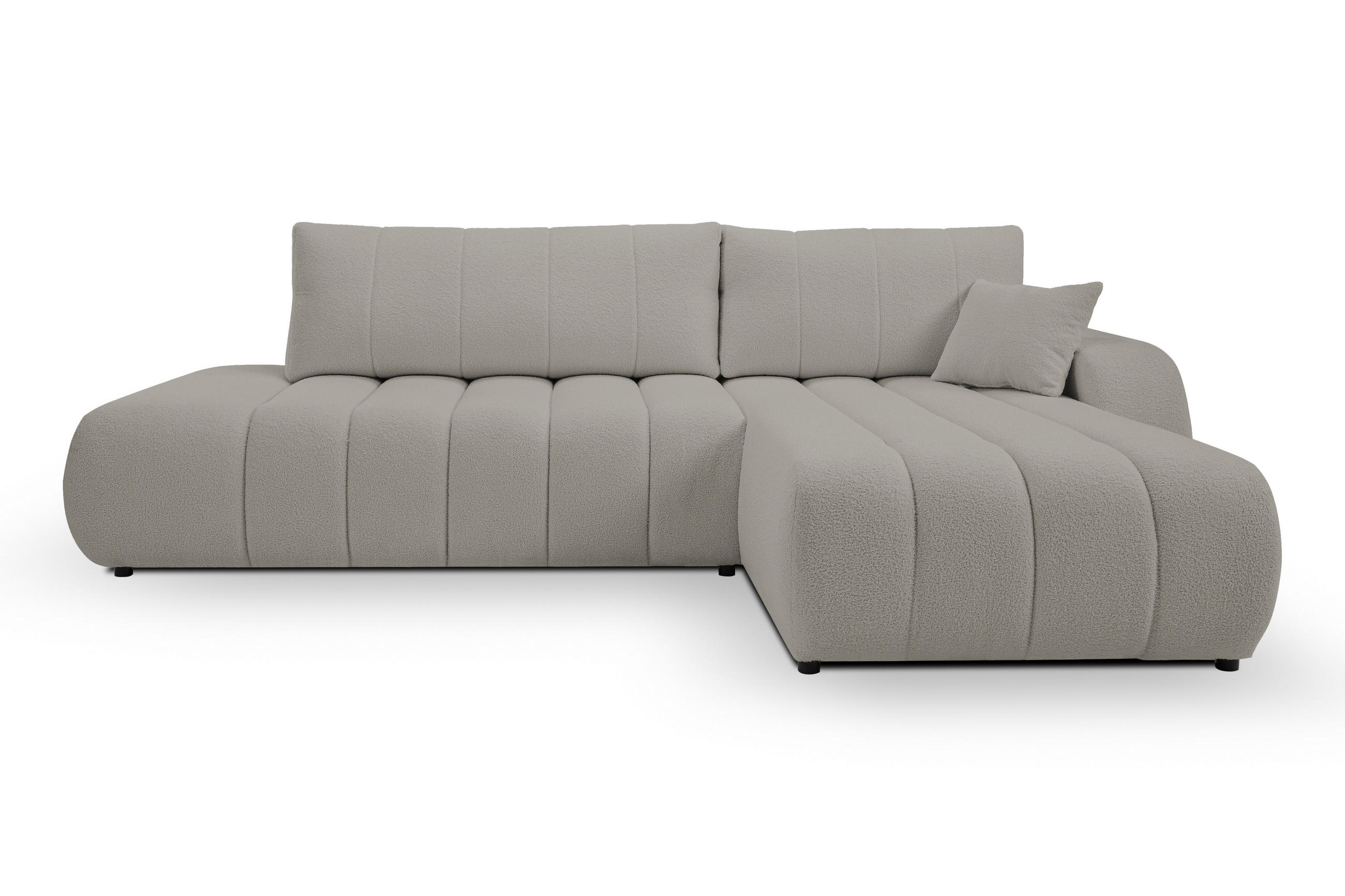ECKSOFA Baloo mit Schlaffunktion und Bettkasten, komfortable Polsterung, Stoffbezug, lose Rückenkissen, freistehend, RECHTS, 276x176x88 cm, Light Grey - Hellgrau, Holz/Textil (276/176cm) - DomoHome