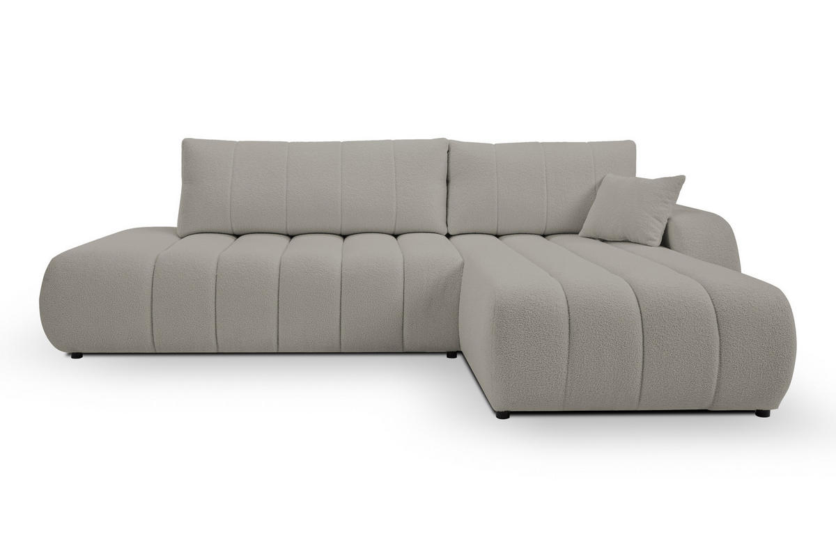 ECKSOFA Baloo mit Schlaffunktion und Bettkasten, komfortable Polsterung, Stoffbezug, lose Rückenkissen, freistehend, RECHTS, 276x176x88 cm, Light Grey - Hellgrau, Holz/Textil (276/176cm) - DomoHome