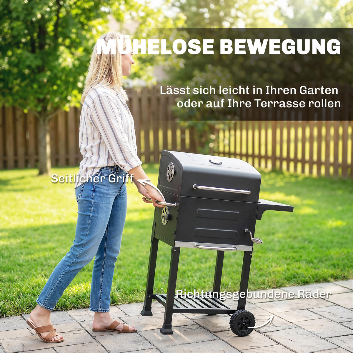 HOLZKOHLEGRILL DE-10244 kompakt mit Deckel und Thermometer Schwarz - Schwarz, Metall (59/94/75cm) - ComfortXL