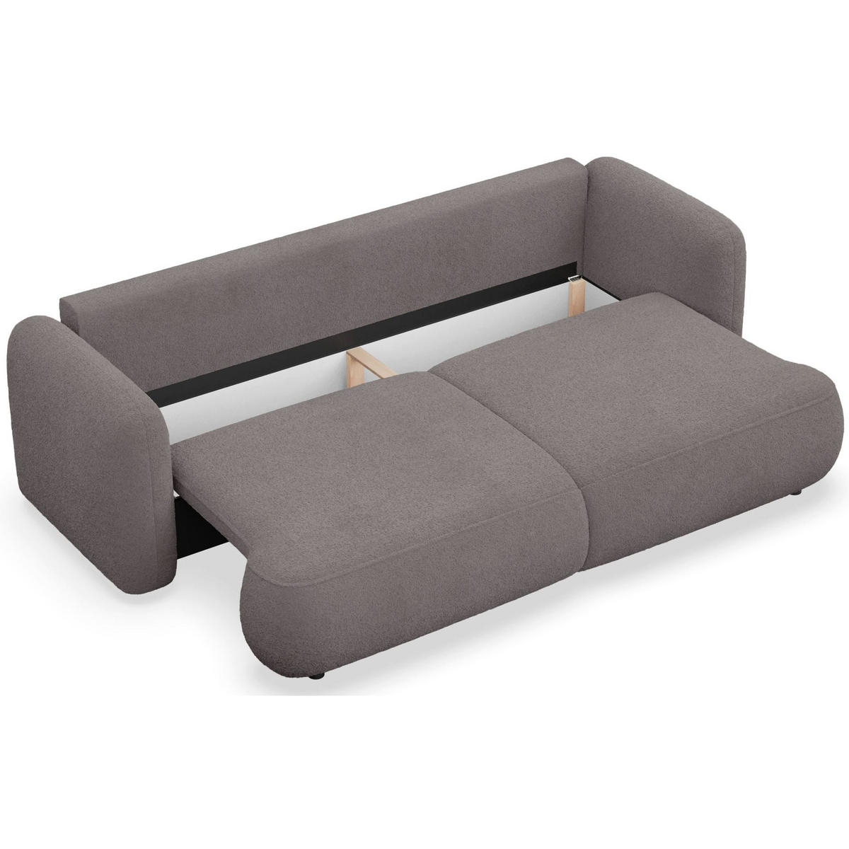 3-SITZER SCHLAFSOFA Tvoya Taupe Bouclé - Graubraun/Schwarz, Kunststoff/Textil (253/82/110cm) - Selsey