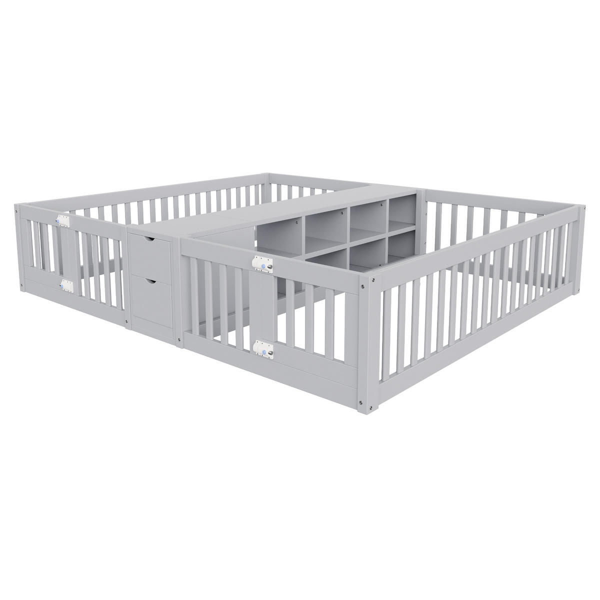 KINDERBETT 90/200 cm & 90/200 cm in Grau mit 2 Schubladen und Regal - Grau, Holz/Holzwerkstoff (90/200cm) - CHICFURN