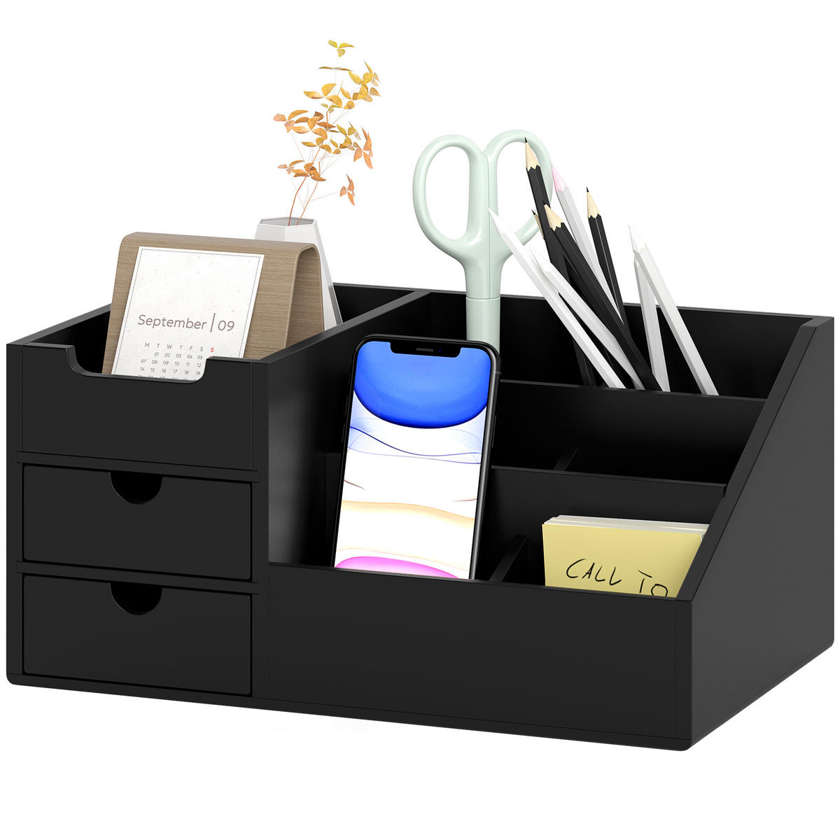 SCHREIBTISCHORGANISATOR DE-16706 Schwarz - Schwarz, Naturmaterialen (20/15/33cm) - ComfortXL