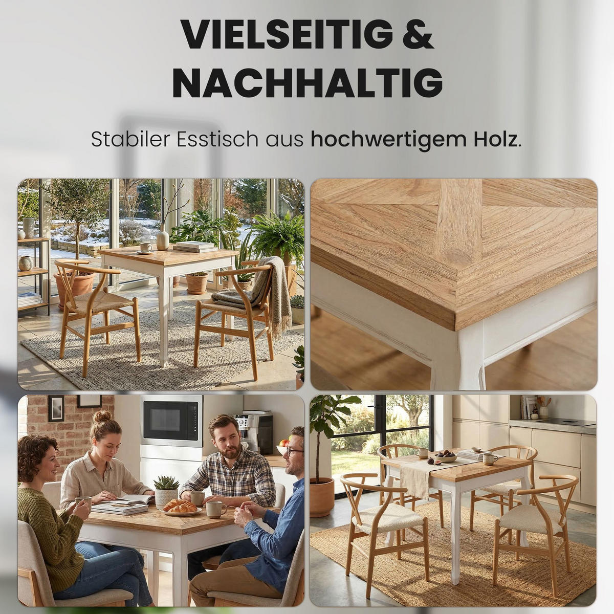 ESSTISCH eckig 80/80/79 cm Holz Natura/Weiß - Eukalyptusholzfarben/Weiß, Holz (80/80/79cm) - CLP