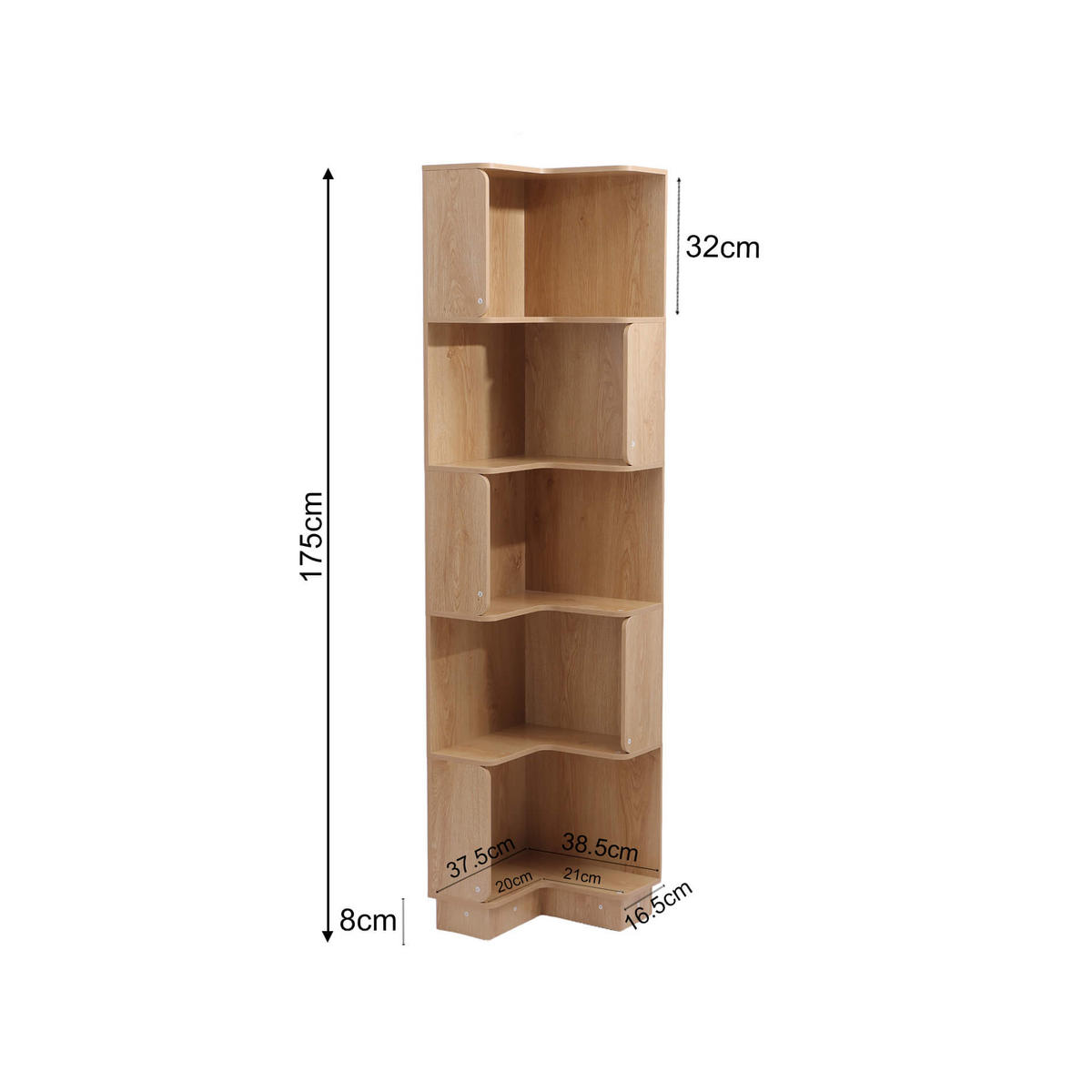 BÜCHERREGAL 6 Ablagen Helles Holz 38,5/37,5/175 - Hellbraun, Holz (39/175/38cm) - Mobili Rebecca