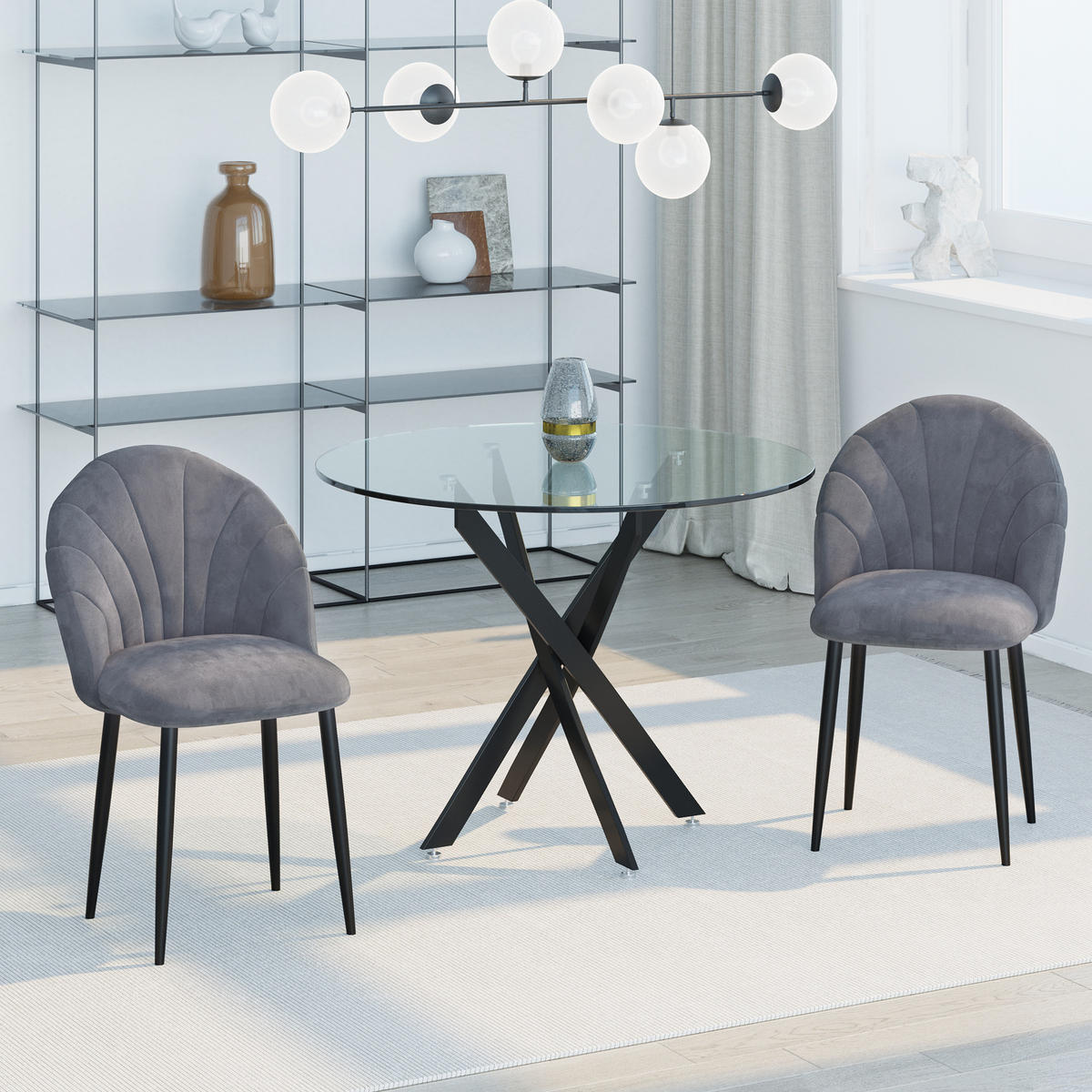 ESSZIMMERSTÜHLE, Samt, Metall, Grau - Grau, Kunststoff (54/79/52cm) - HOMCOM