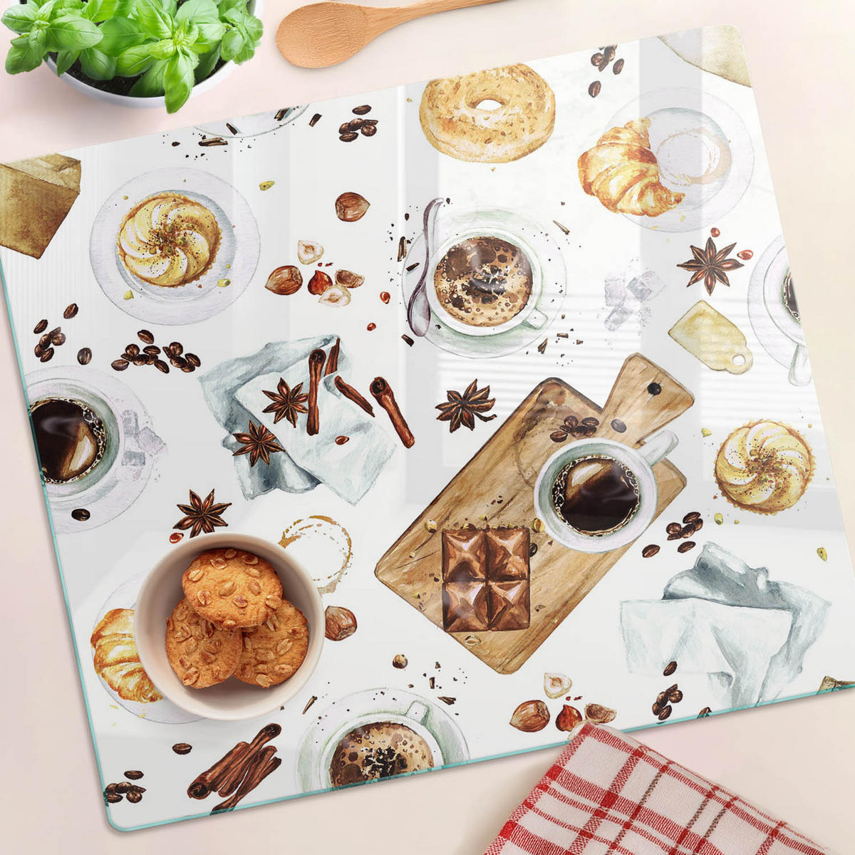 GLASPLATTE 60x52 cm Morgenkaffee - Beige, Glas (60/0.4/52cm) - TULUP
