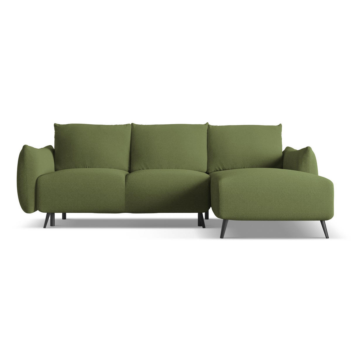 ECKSOFA mit Schlaffunktion Chenille Stoff Grün - Dunkelgrün/Schwarz, Textil/Metall (242/162cm) - LaMiaSofa