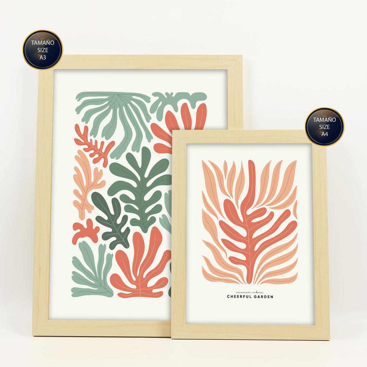 POSTER Set Mit 6 Minimalistischen In Pastellfarben Pflanzenmuster Drucke Von Landschaften Und Natur Für A3 & A4 Rahmen Aus Hellem Holz - Beige, Papier (29/3cm) - Nacnic