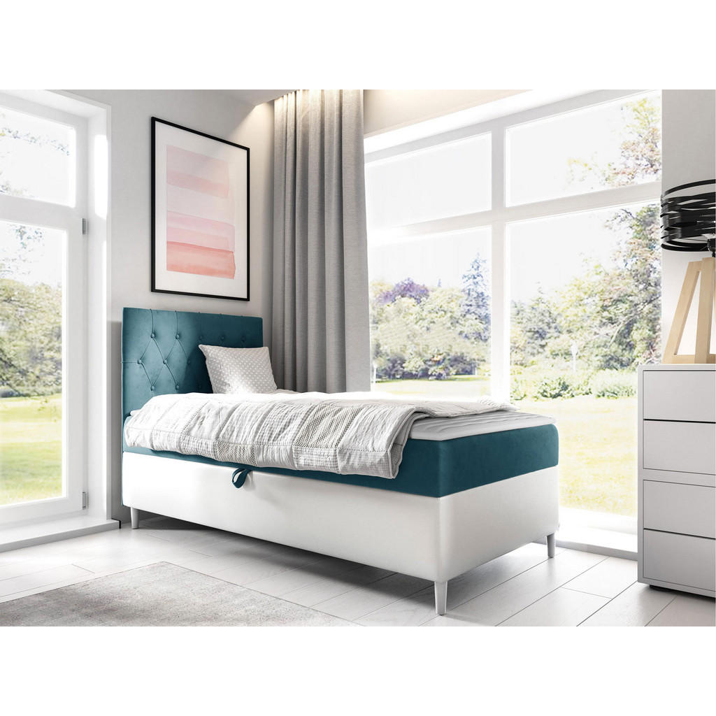 Thumbnail - Mirjan24 Boxbett, Weiß, Türkis, Holz, H3, 100x200 cm, Schlafzimmer, Betten, Boxspringbetten