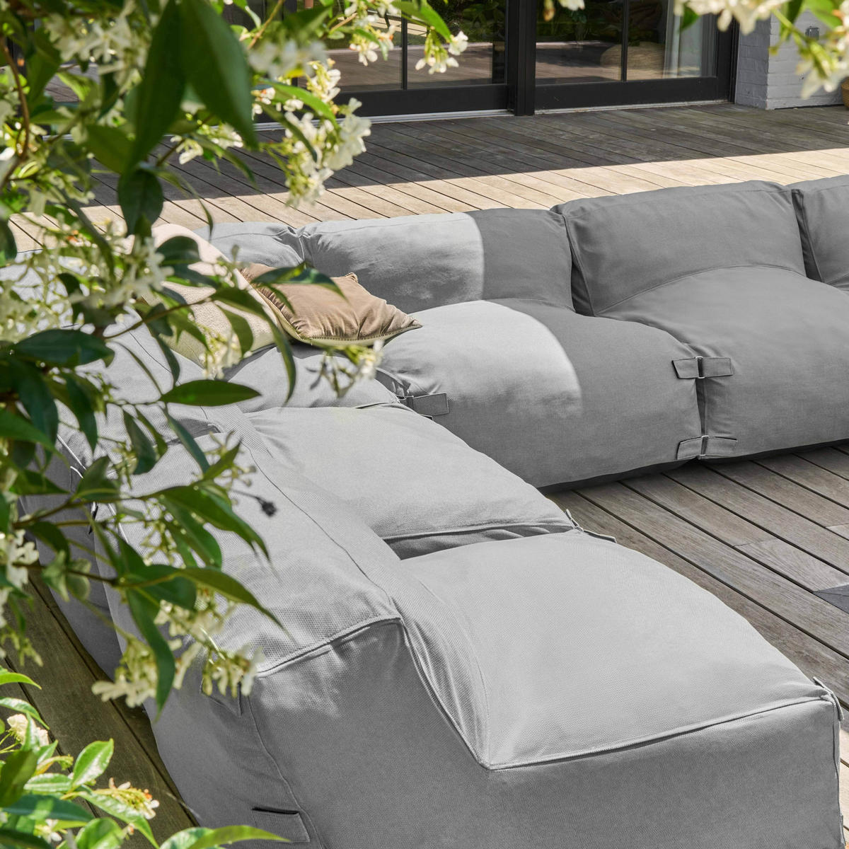 GARTENSOFA 8-tlg., Grau - Grau, Textil (85/65/160cm) - Oviala