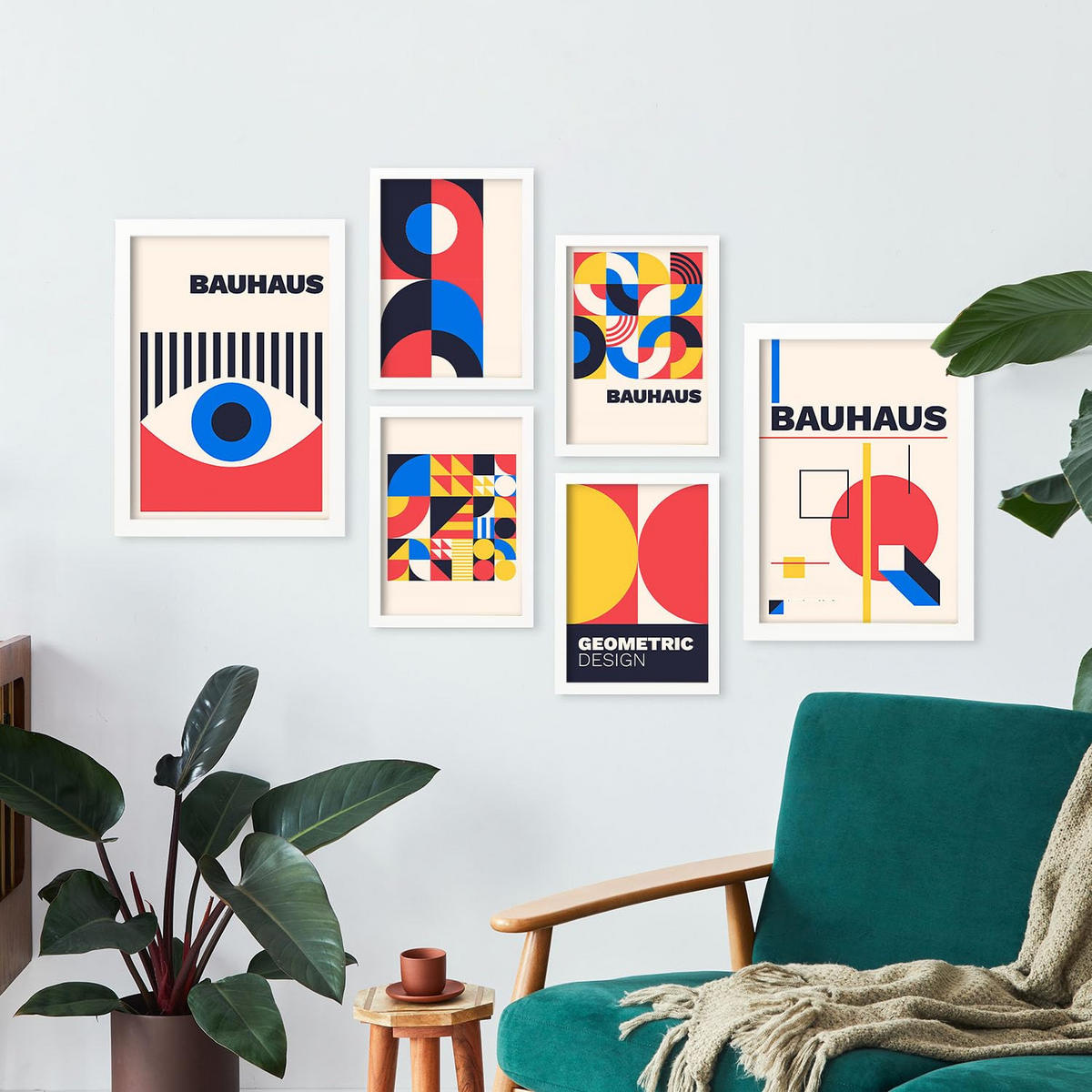 POSTER Set Mit 6 Drucken Im Bauhaus 3 Geometrische Designkollektion Drucke Mit Frames Ästhetische Dekorative Rahmen Für Zuhause A3 & A4 Weißer Rahmen - Weiß, Papier (29/3cm) - Nacnic