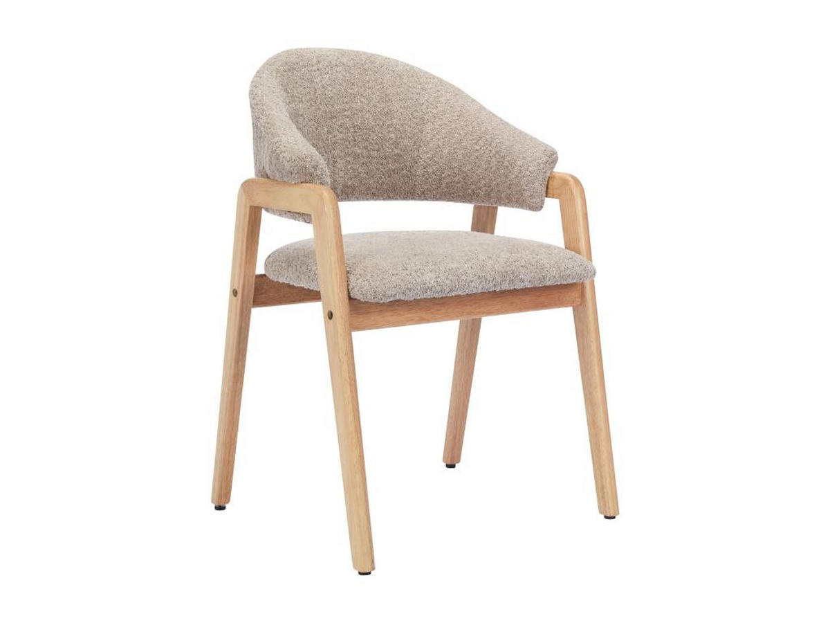 STUHL mit Armlehnen 2er-Set - Bouclé-Stoff & Kautschukholz - Taupe & Holzfarben - SOLUNA - Braun, Textil (53.5/82/56cm) - Vente-Unique