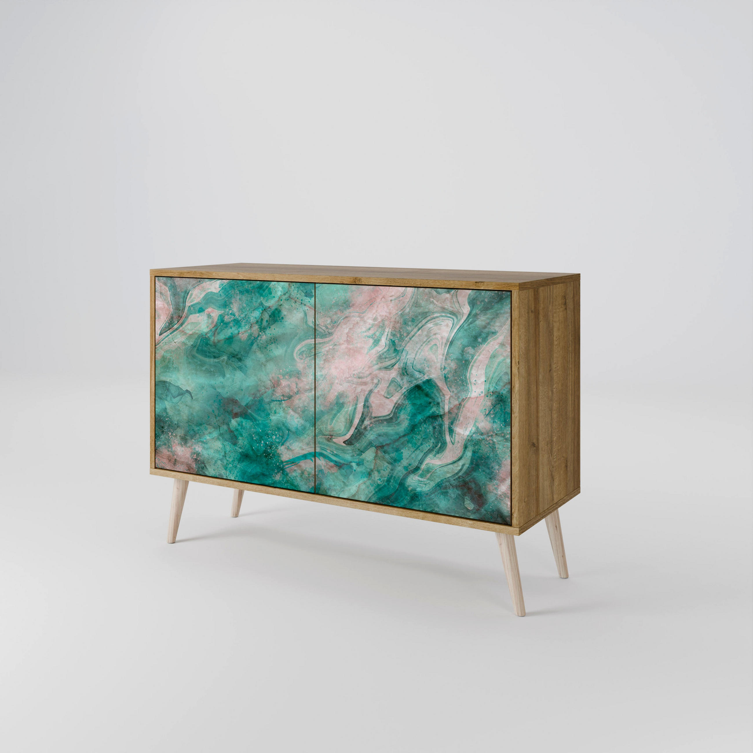 SIDEBOARD ABSTRACT ALCHEMY, Eicheneffekt, 111x42x77,5 cm, 2 Türen - Eichefarben/Buchefarben, Holzwerkstoff/Buchenholz (111/77.5/42cm) - SpaceRebels