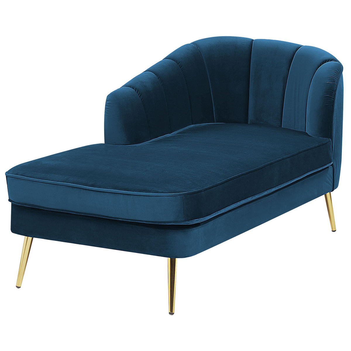 CHAISELONGUE Samtstoff marineblau rechtsseitig Allier - Blau/Goldfarben, Textil (150/75/76cm) - Beliani