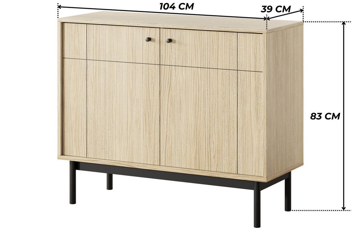 KOMMODE SORA K2D (Eiche Linea, Gefräste Front, Haefele Soft-Close, Holzfüße) - Eichefarben/Schwarz, Holz/Holzwerkstoff (104/83/39cm) - Ravio