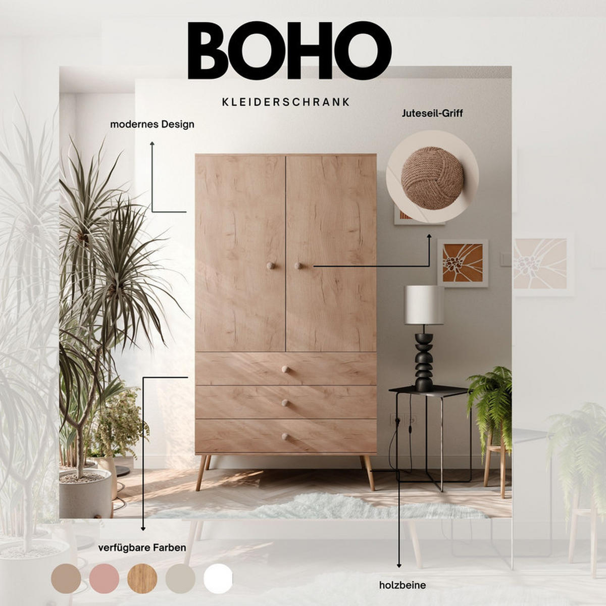 DREHTÜRENSCHRANK VALERIO 2-türig 100/52/202 cm Craft-Eiche - Eiche Wotan, Naturmaterialien/Holz (100/202/52cm) - Idohome