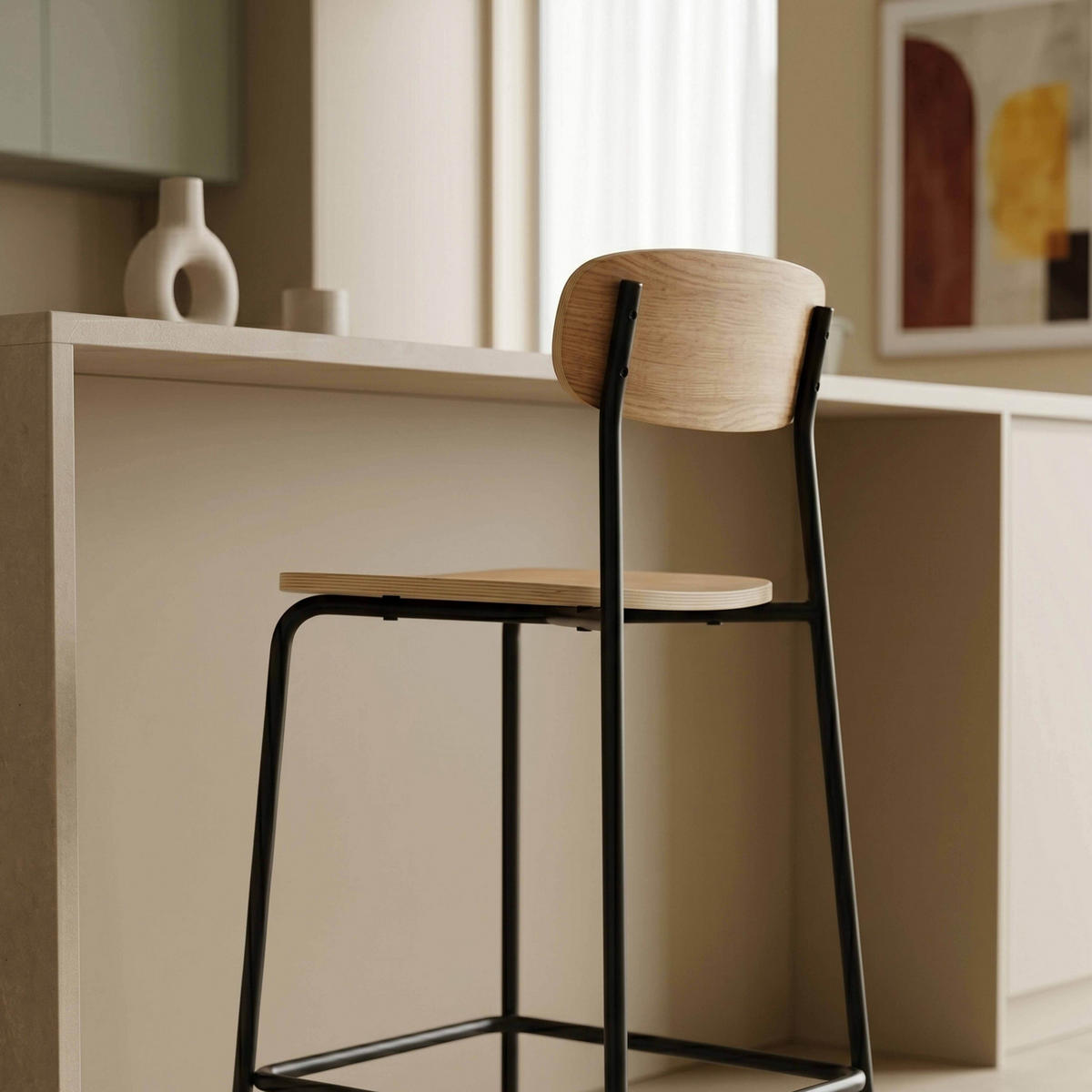 BARHOCKER 2-tlg., Schwarz - Schwarz, Holz/Metall (50/96/42cm) - Oviala