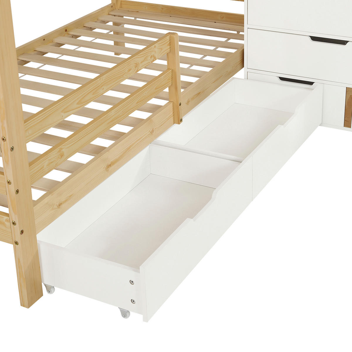 ETAGENBETT mit Stauraumtreppe 90x200 cm Weiß Natur - Weiß, Holz (90/200cm) - Meubliv
