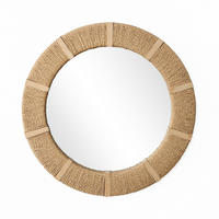 53CM Runder Wandspiegel mit Rahmen aus Tannenholz und Papierkordel Geeignet für Badezimmer, Wohnzimmer, Schlafzimmer usw. - Hellbraun/Beige, Glas/Holz (53/3/53cm) - Hometopia