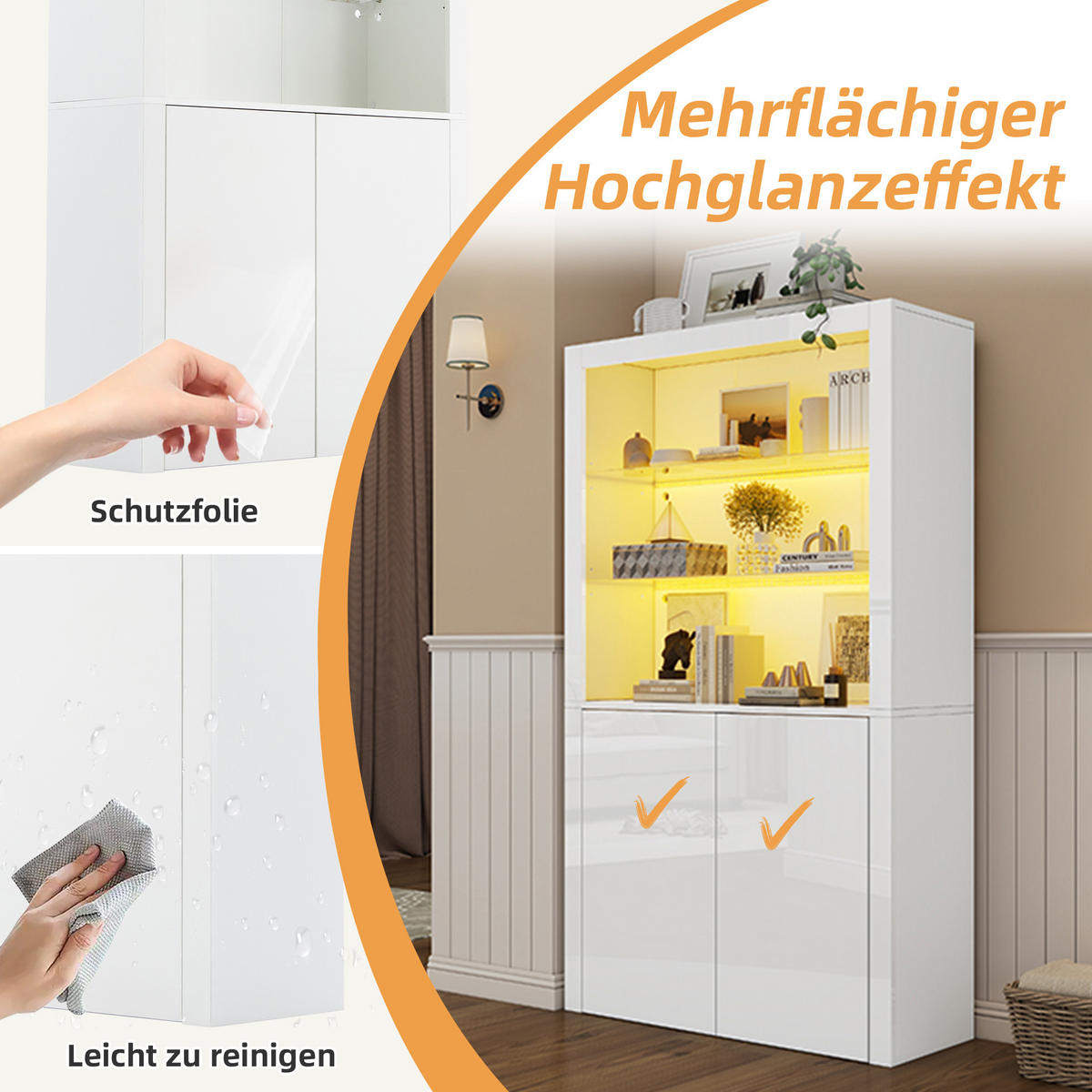 HIGHBOARD mit LED-Beleuchtung, geräumiger Stauraumschrank - Eiche San Remo, Holzwerkstoff (100/170/35cm) - Urban Meuble