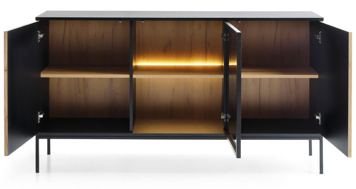 KOMMODE Sento schwarz / Wotan Eiche 154 / 39 / 83cm - Eiche Wotan/Schwarz, Holz/Holzwerkstoff (154/83/39cm) - Feldmann-Wohnen