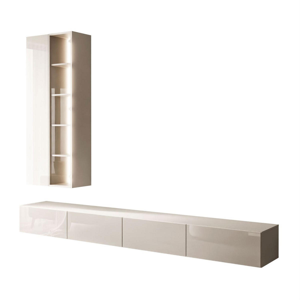 WOHNWAND CARMEN, hängend mit LED-Beleuchtung. - Kaschmir, Holzwerkstoff (250/27/40cm) - Lookway