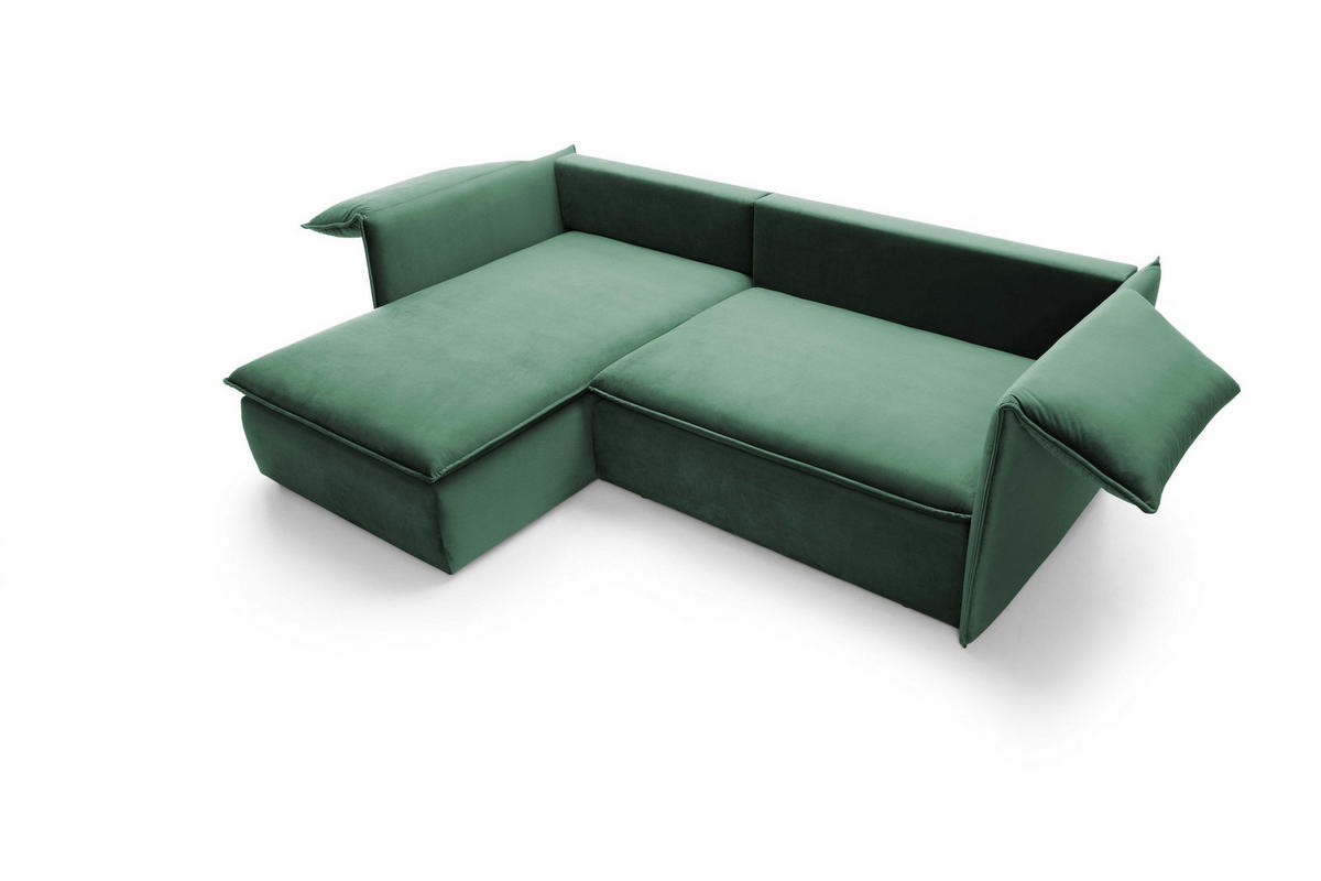 ECKSOFA PREGIO Grün Plüsch-Stoff mit Schlaffunktion - Grün, Holz (230/166cm) - MASSENO