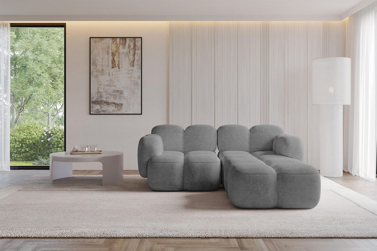 ECKSOFA modulares Sofa Rechts Miko-L1 214x205x75 Grau Velours - Schwarz/Grau, Holzwerkstoff/Kunststoff (214/205cm) - ALTDECOR