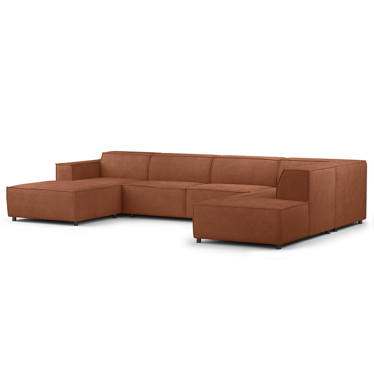 WOHNLANDSCHAFT mit Longchair & Ottomane - Schwarz/Braun, Kunststoff/Textil (369/70/234cm) - home24