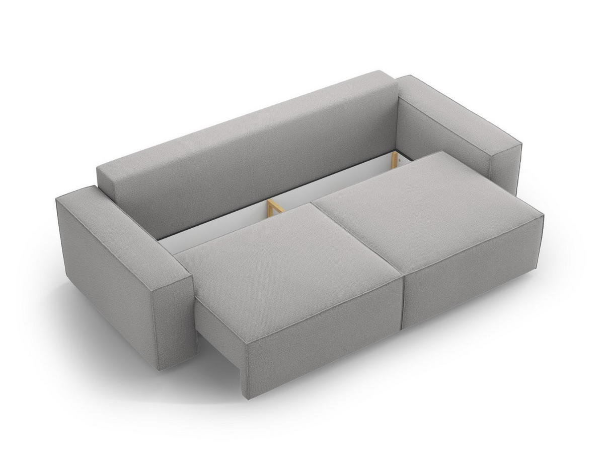 SOFA ausklappbar mit Bettkasten Jodie aus strukturiertem Stoff hellgrau 3 Sitzplätze - Hellgrau, Textil (107/86/247cm) - Micadoni