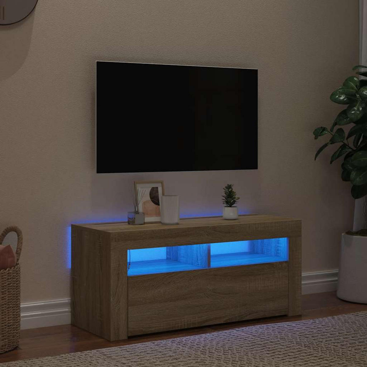 LOWBOARD mit Led-Leuchten 90/35/40 cm aus Holzwerkstoff in Sonoma-Eiche Dekor - Sonoma Eiche, Holz (90/40/35cm) - vidaXL