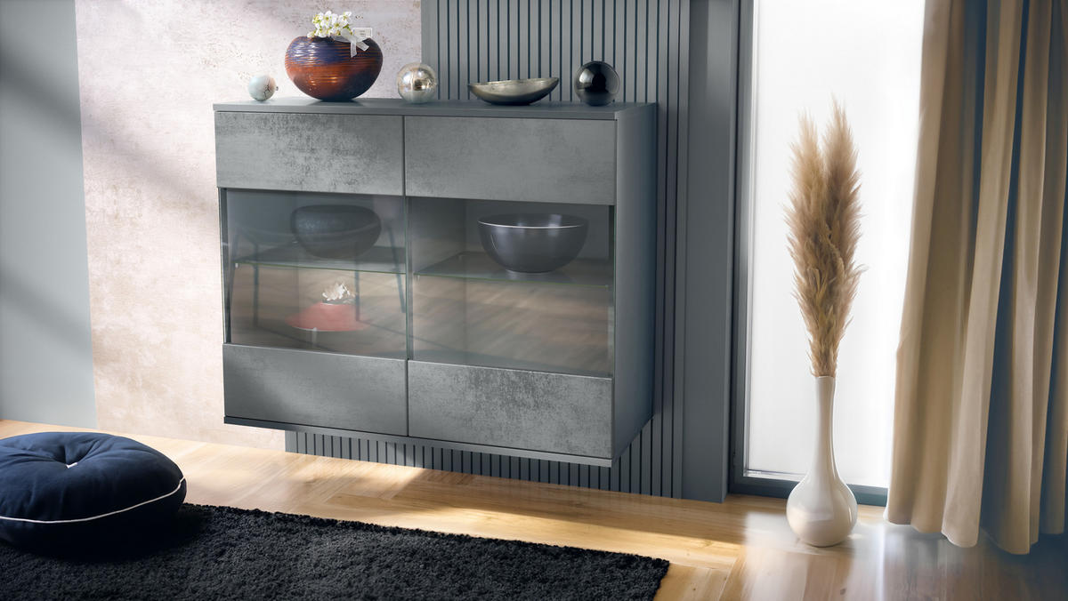 KOMMODE Bari Beton Dunkel Optik - Dunkelgrau, Holzwerkstoff (92.5/73.5/35cm) - Vladon