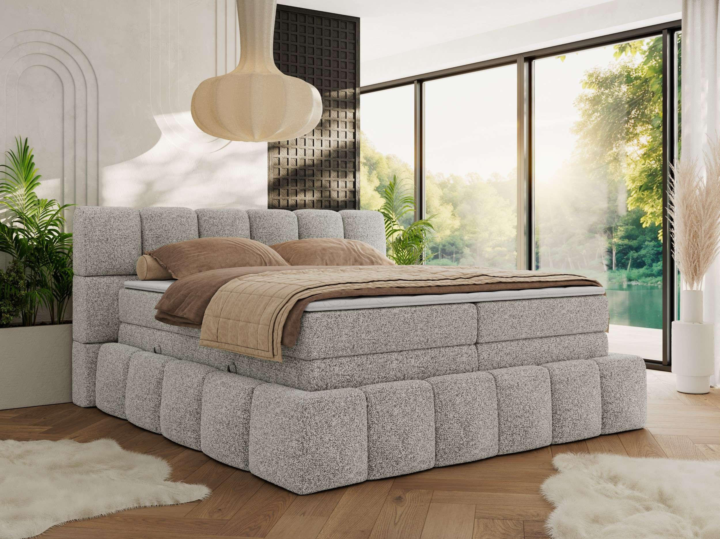 BOXSPRINGBETT NIRA KING 160/200 Hellgrau Strukture - H4 - Hellgrau, Holz/Textil (160/200cm) - MKS
