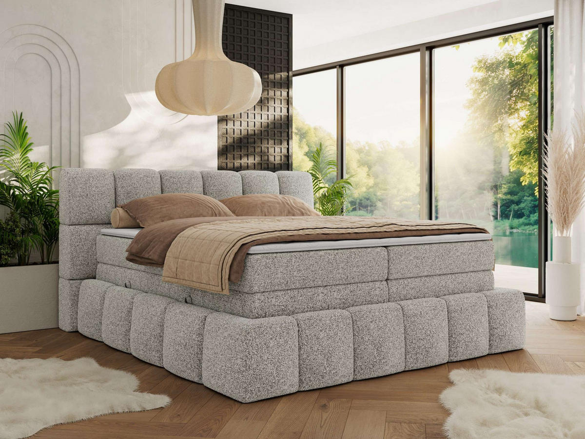 BOXSPRINGBETT NIRA KING 160/200 Hellgrau Strukture - H4 - Hellgrau, Holz/Textil (160/200cm) - MKS