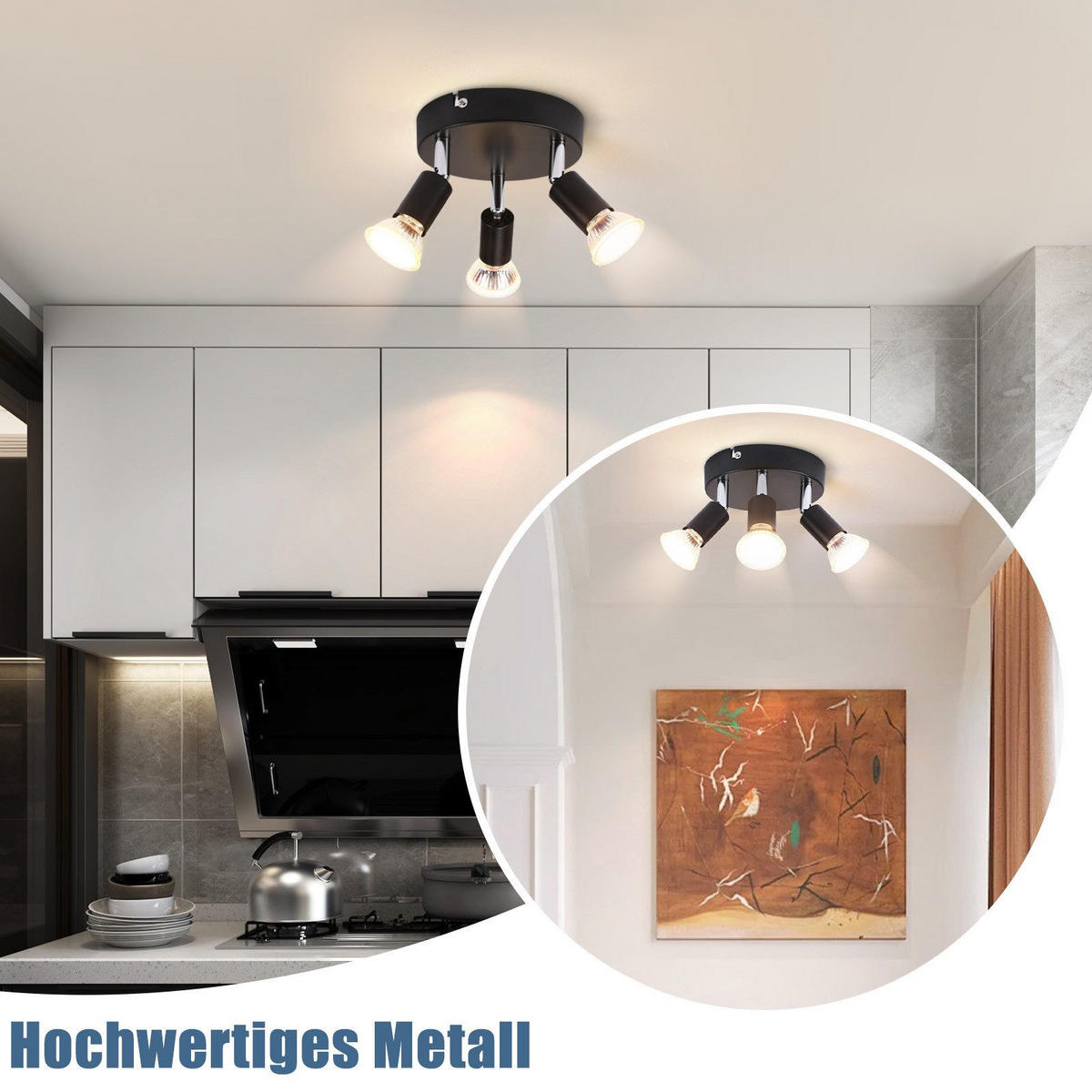 DECKENSTRAHLER Hans 12/12/8cm - Schwarz, Metall (12/12/8cm) - ZMH