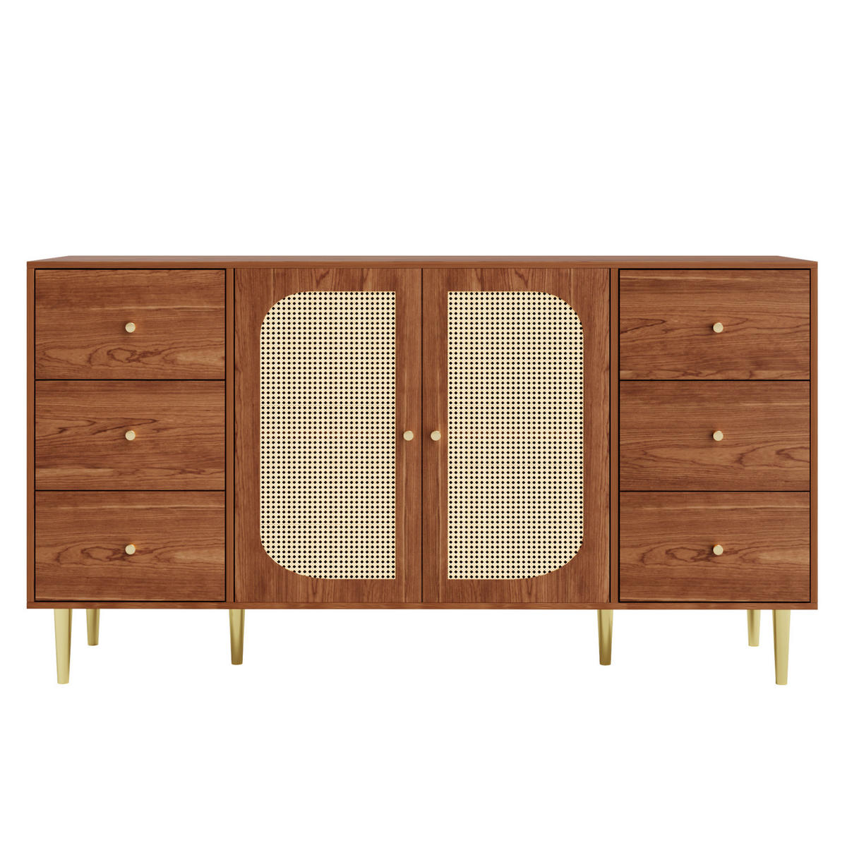 SIDEBOARD mit 6 Schubladen 160 x 40 x 90 cm MDF Wood 2-türig - Braun, Holzwerkstoff (40/90/160cm) - Meubliv