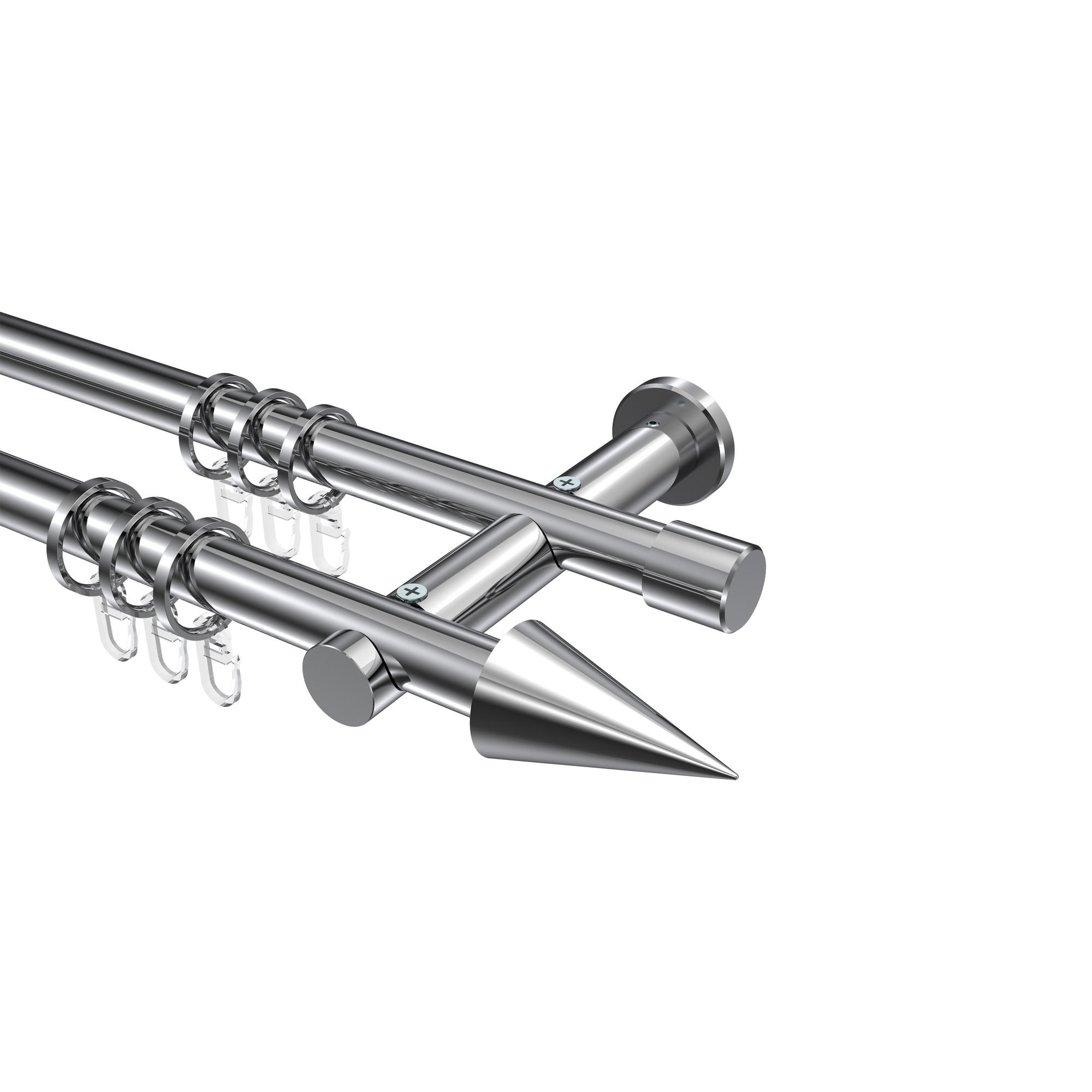 GARDINENSTANGEN-SET Platon Savio 240 cm (geteilt in 2 x 120 cm), 2-läufig, 20 mm Ø Chrom - Chromfarben, Metall (240cm) - INTERDECO