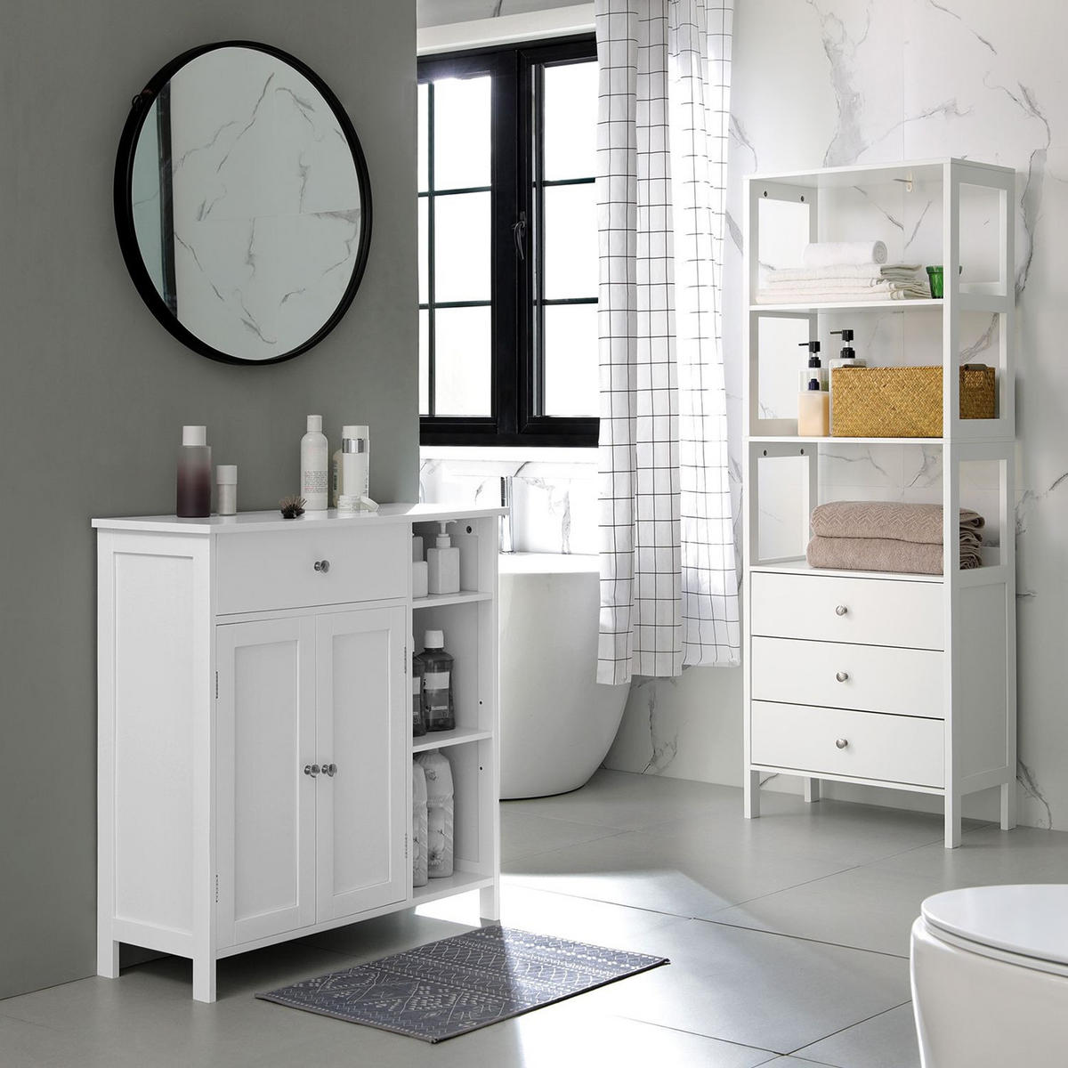 BADEZIMMERSCHRANK AUFBEWAHRUNGSSCHRANK - Weiß, Holzwerkstoff (30/80/75cm) - Hansiro