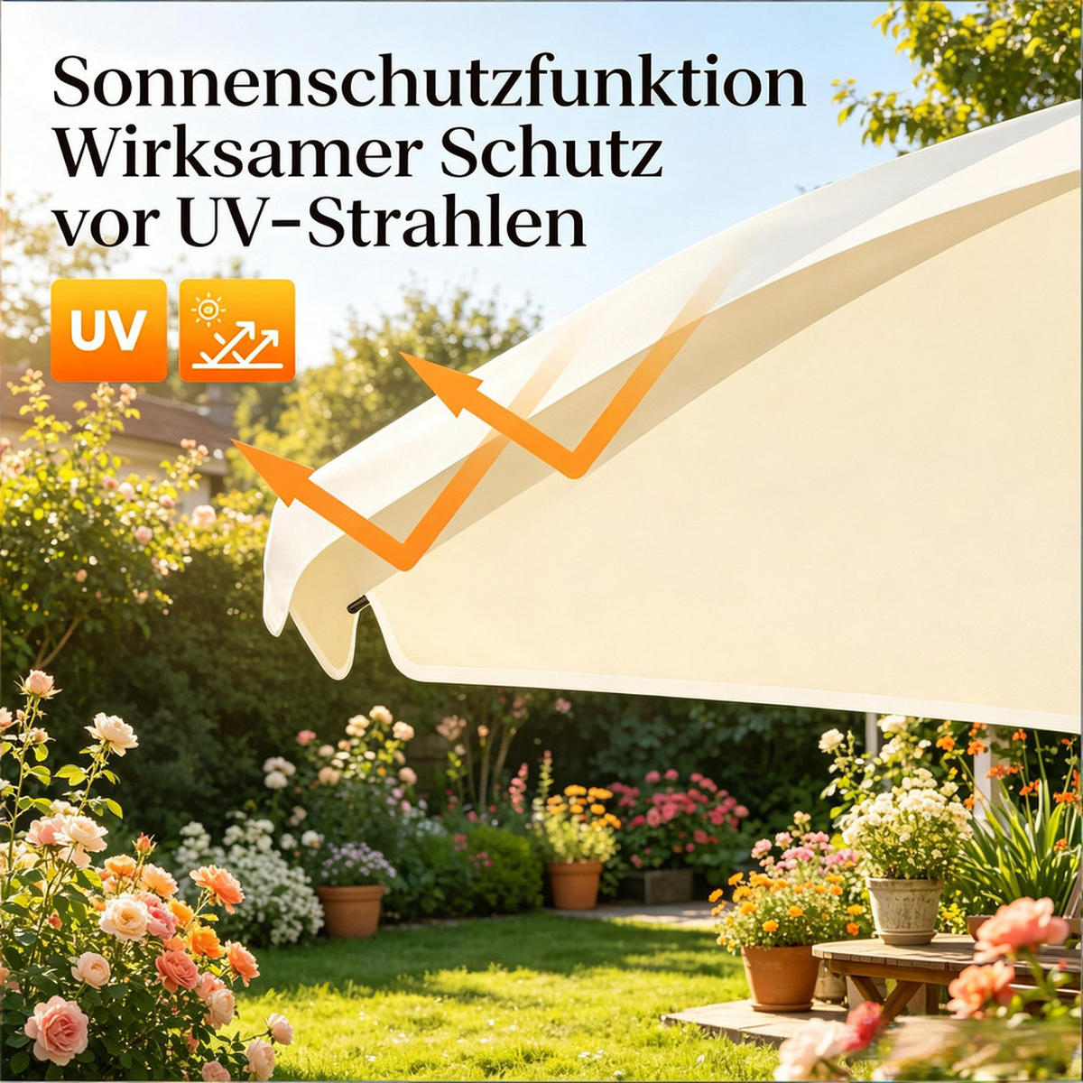 SONNENSCHIRM Klappbar Metall 175cm Neigbar Verstellbar - Beige, Textil (195/175cm) - Raelunyi