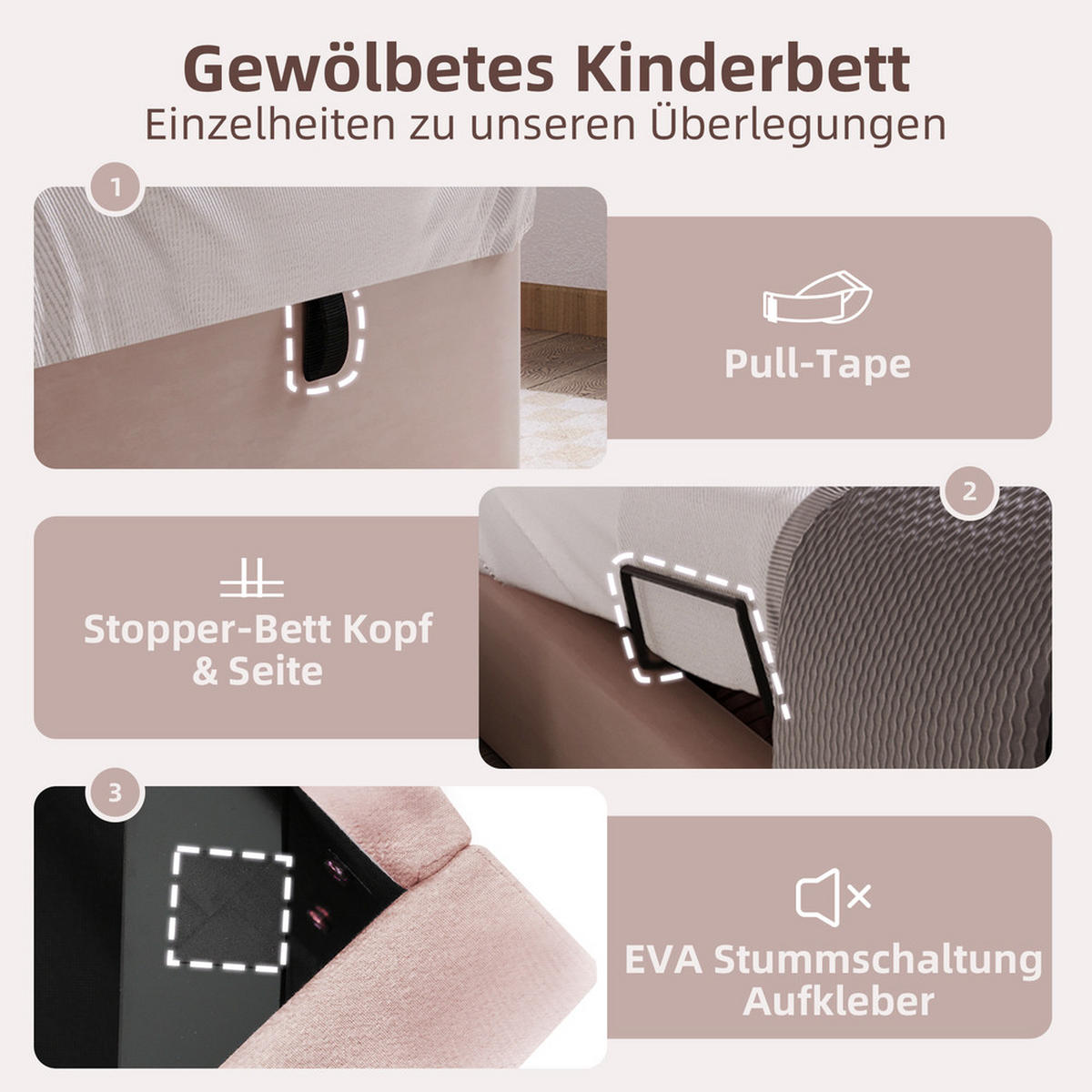 KINDERBETT 90x200cm Einzelbett Samt Rosa - Pink, Holz (90/200cm) - FLIEKS