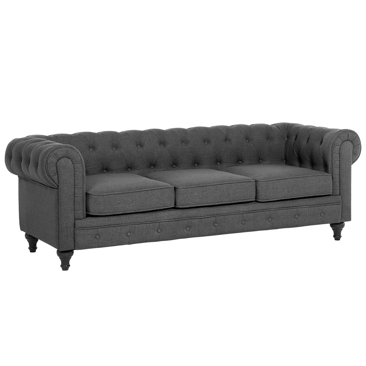 3-SITZER-SOFA Polyester Grau Chesterfield - Grau, Textil (202/70/75cm) - Beliani