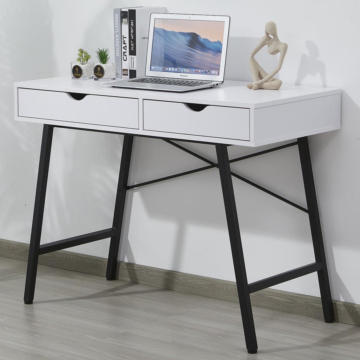 SCHREIBTISCH BOSTON mit Schublade/ Weiß und Schwarzes Metall - Schwarz/Weiß, Holzwerkstoff/Metall (120/50/151cm) - Weber Industries